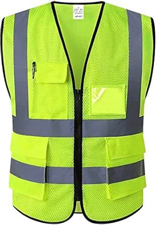 HPHST 5 Pockets High Visibility Reflective Safety Vest,Zipper Front ...