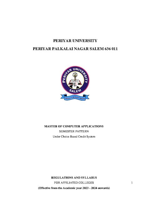 Periyar University MCA Curriculum Syllabus (2023-2024) - Studocu