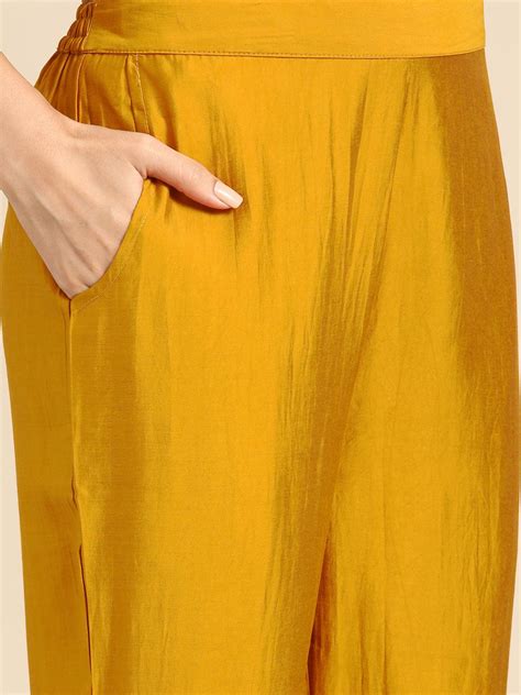 Buy Mustard Solid Silk Blend Straight Suit With Dupatta Online at Rs ...
