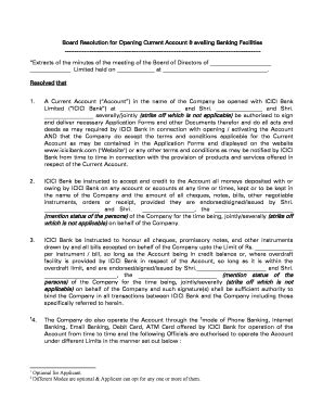 Board Resolution Format For Opening Bank Account In Icici - Fill and ...