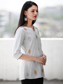 Off White Silver Golden Embroidered Cotton Top - T59FXXX – InduBindu