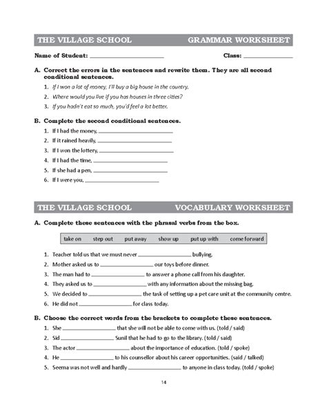 Worksheet 6 - FCFBC BDCFV - 14 THE VILLAGE SCHOOL GRAMMAR WORKSHEET ...