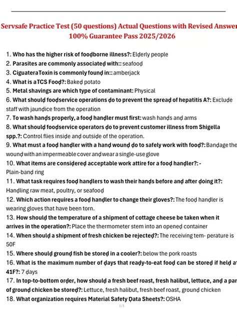 ServSafe Food Protection Manager Certification – Practice Exam 2025/ ...