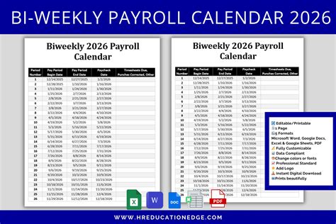 2026 Bi Payroll Calendar Printable: Plan Your Year with Ease ...