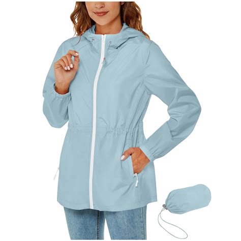hotojiny Packable Rain Jacket Women Lightweight Drawstring Hooded ...