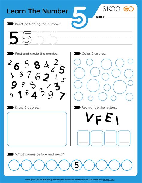 Learn The Number 5 - Free Worksheet for Kids - SKOOLGO