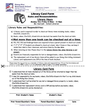 Fillable Online risingstarschool Library Card Form - Rising Star ...