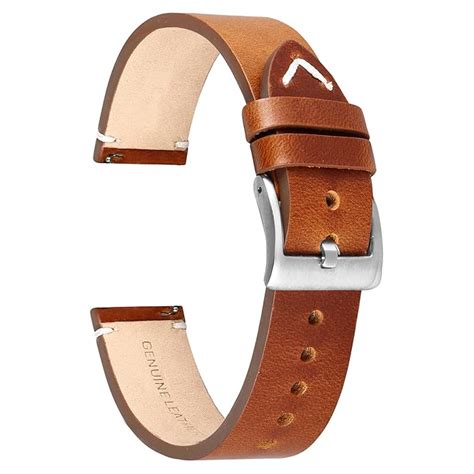 Boshek Tan Color Premium Genuine Leather Watch Strap FS328. Silver ...