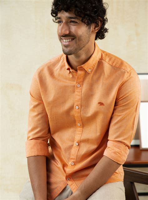 Buy Raw Sienna Shirt | Casual Orange Solid Shirts for Men Online | Andamen