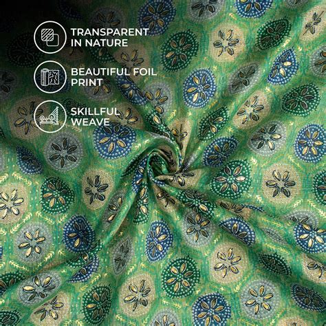 Middle Green And Space Blue Traditional Pattern Foil Print Kota Doria ...