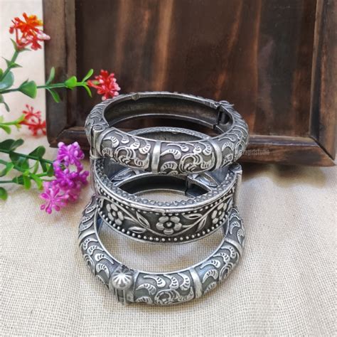 "Twisha" Silver Look Alike Kada Combo – The Beta Girl Jewellery