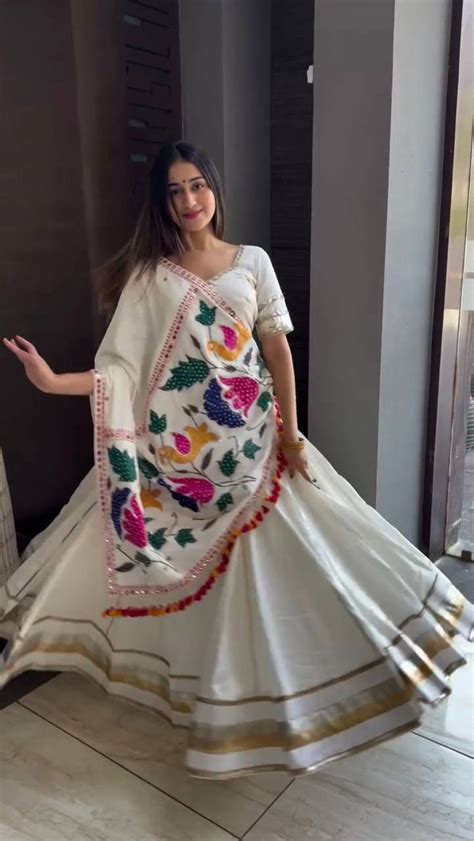 White Cotton Embroidery With Mirror Work Embroidery With Mirror Work N ...