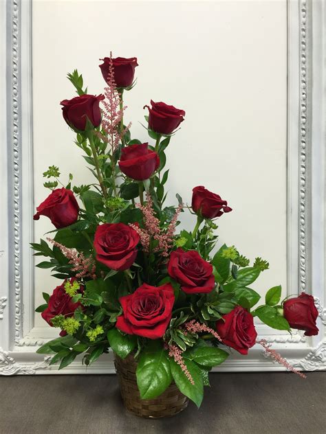 Dozen Red Roses Basket Arrangement