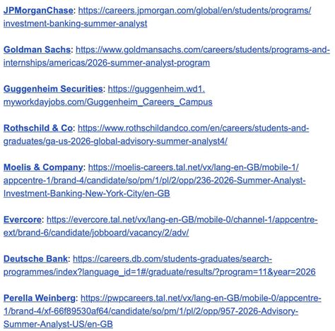 Investment Bank 2026 Analyst Internships Are Now Officially Open 🎉 Here’s a list of some top ...