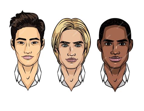Vector set of men's faces different nationalities. asian, european ...