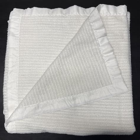 Vintage Waffle Weave Satin Trim White Acrylic Blanket 106X90 - Etsy