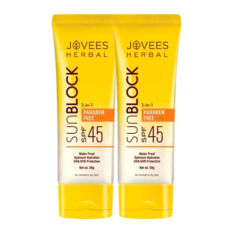 Jovees Herbal Sun Block SPF 45 For Even Toned & Glowing Skin | Suitable ...