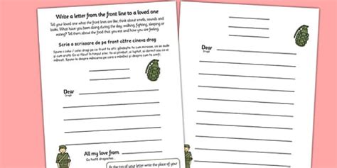 World War One Letter Template Romanian Translation - Twinkl