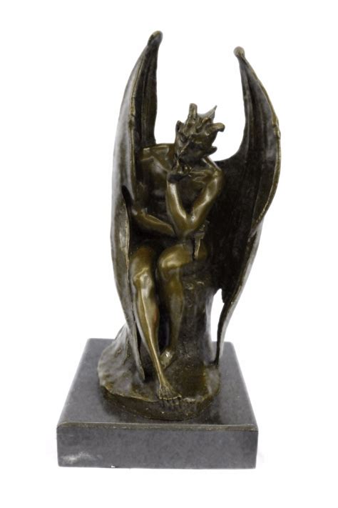 Lucifer Demon Fallen Angel Satan Bronze Sculpture on Marble Base Statue