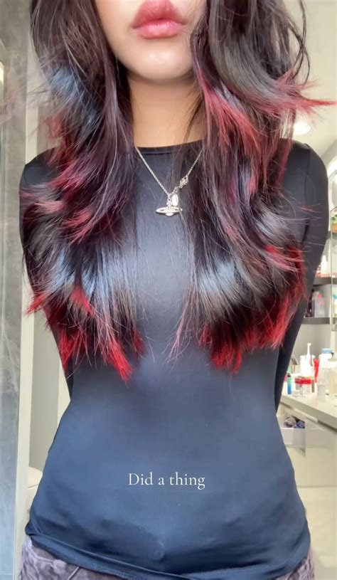 Hair inspo - red 📸: grannyfawn (tiktok) | Black hair red tips, Colored ...