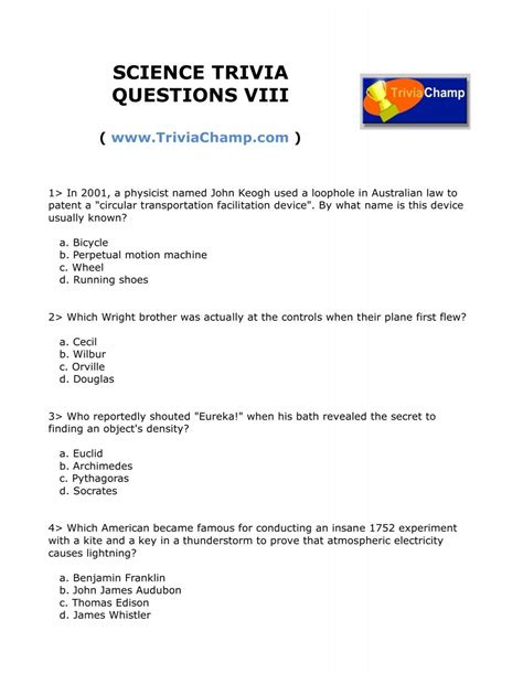 SCIENCE TRIVIA QUESTIONS VIII - Trivia Champ