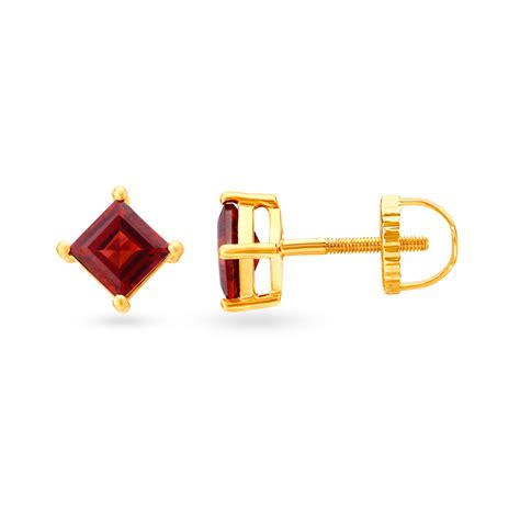 Ava Square Garnet Stud Earrings