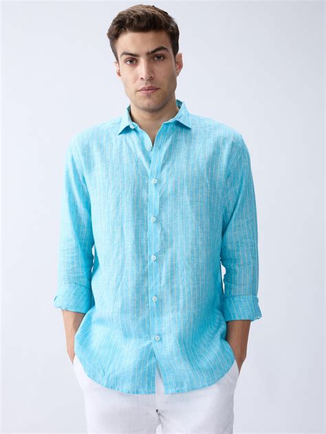 Ocean Blue Luxe Striped 100% Pure Linen – Bhrata