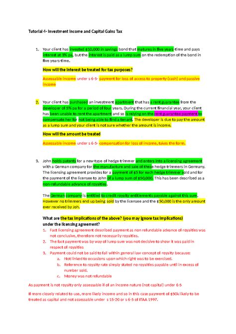 Investment Income & CGT: Tax Implications and Assessable Income Analysis - Studocu