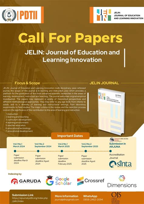 Call For Paper 2024, JELIN: Journal of Education and Learning Innovation - PDTII