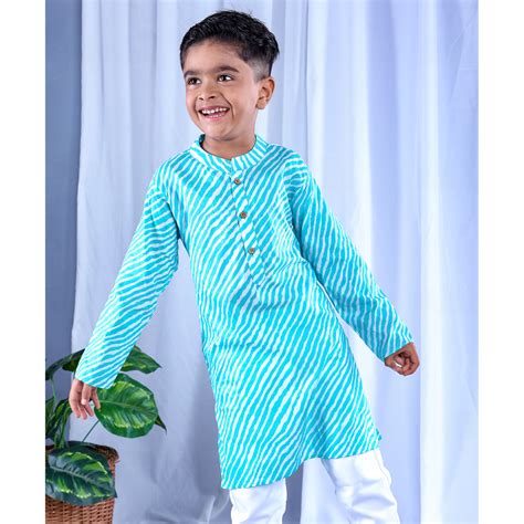 Tura Turi | Boys Cotton Malmal Kurta, Leheriya Blue