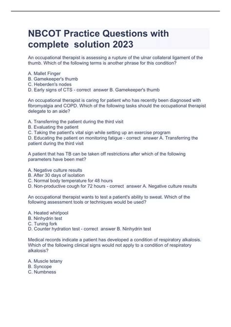 NBCOT Practice Questions with complete solution 2023 - NBCOT Practice ...