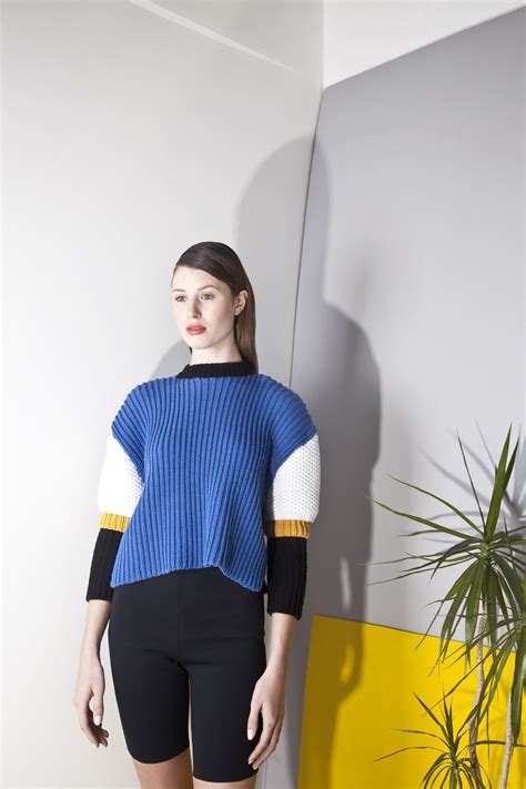 Irish Fashion Knitwear : Honor Fitzsimons : SS14 KIK : Yale Blue Geometric Layered Rib Knit Crop ...