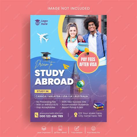 Premium PSD | Study abroad print flyer or poster template design
