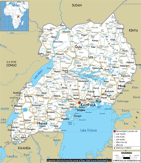 Large road map of Uganda with cities and airports | Uganda | Africa | Mapsland | Maps of the World