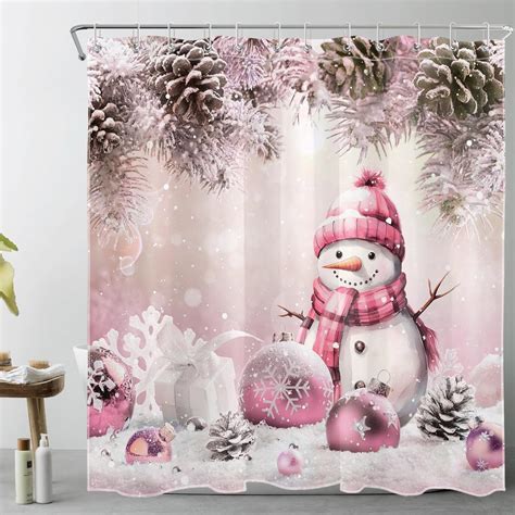 Amazon.com: LB Merry Christmas Shower Curtain Pink Xmas Ball Cute ...