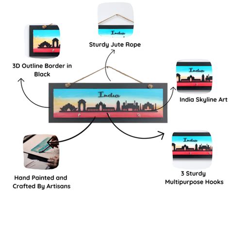 India Skyline Wooden Keyholder with 3 Hooks – Chalk My Theme