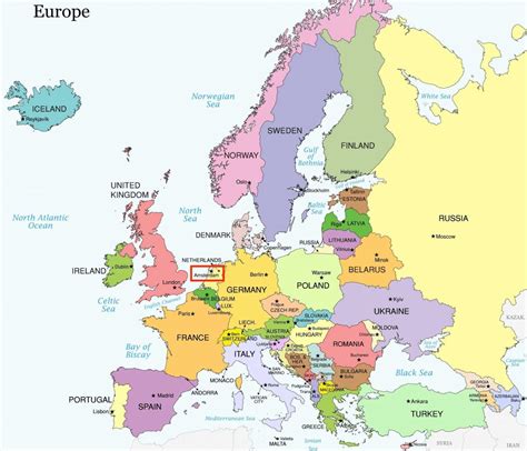 Amsterdam map europe - Amsterdam on the map of europe (Netherlands) - map of europe dutch