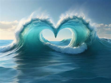 Ocean Love Heart Shaped Wave in Light Blue Sea 36102699 Stock Photo at ...