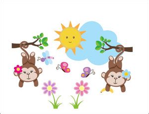 Sahaj Décor 66 cm Flower monkey butterfly with tree wall sticker for ...