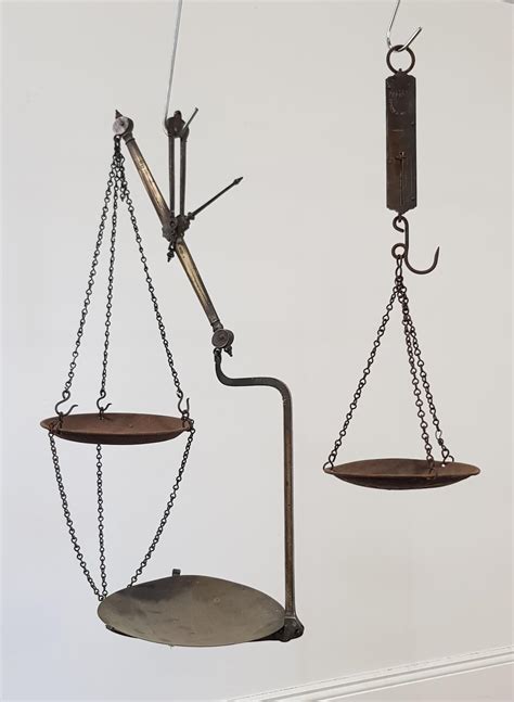 Lot - Brass hanging balance scales & another