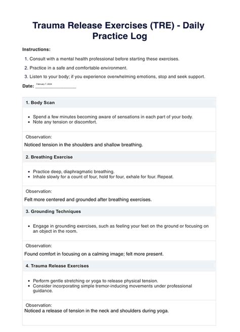 Trauma Release Exercises PDF & Example | Free PDF Download