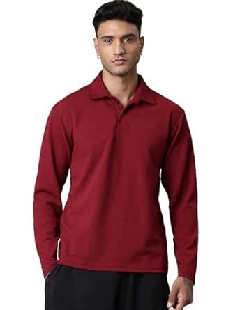 Buy LEWEL Men's Stylish Textured Full Sleeve Polo T-Shirt (Red, Small ...