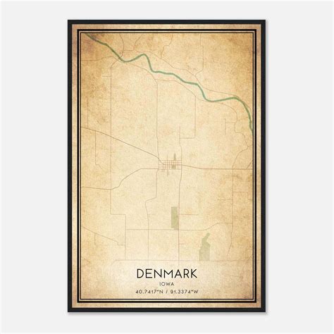 Vintage Denmark Iowa Map Poster, Denmark IA City Road Wall Art Print - Custom Maps & Posters