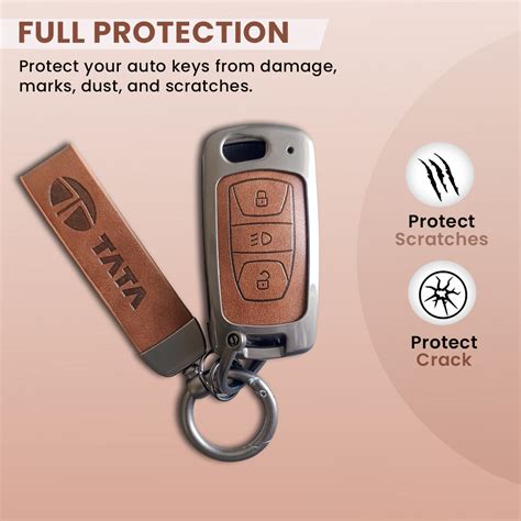 Metal Leather Car Key Cover For TATA Arai, Safari, Tiago, Zest, Bolt ...