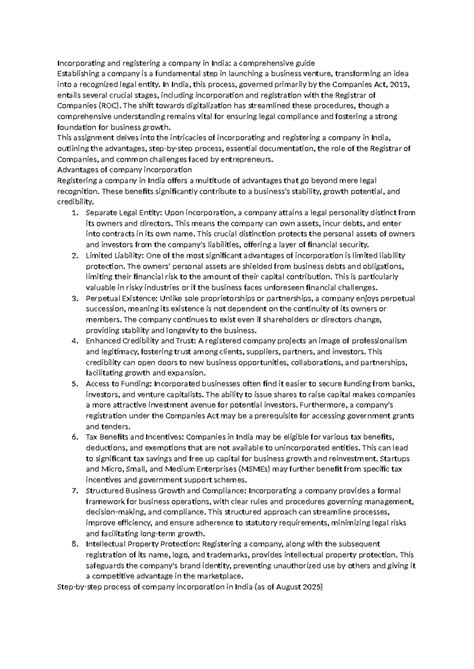 Incorporating & Registering a Company in India: A Guide (BUS 101) - Studocu