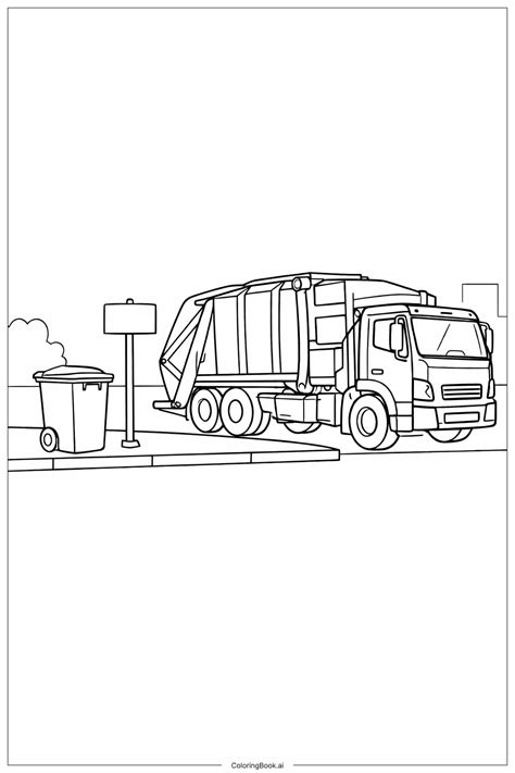 Garbage Truck At Trash Pickup Spot Coloring Page (Free PDF&PNG Printable)