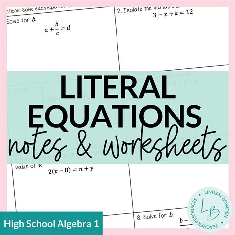 Literal Equations Notes and Worksheets - Lindsay Bowden - Worksheets ...