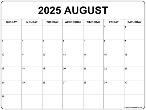 August Printable Calendar 2025