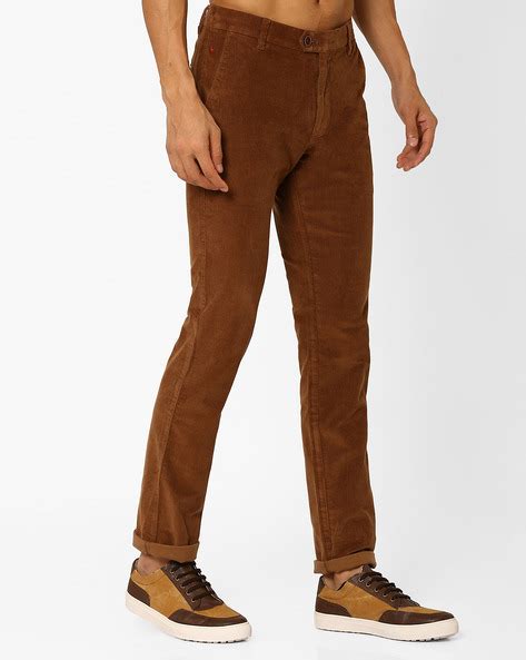 Buy Brown Wills Lifestyle Slim Fit Corduroy Trousers | AJIO