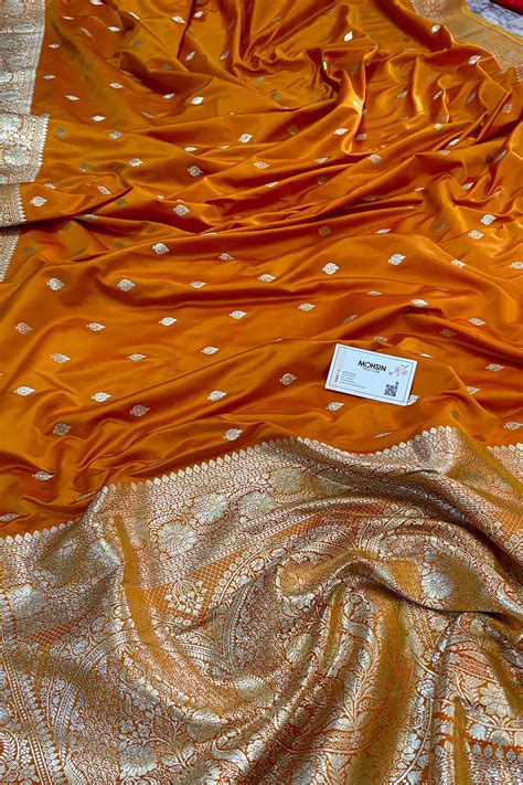Mustard Mario Patti Katan Silk Banarasi Saree – Mohsin Textiles